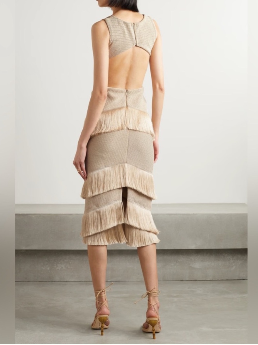 Beige Metallic Fringe Midi Dress - Picture 8 of 8